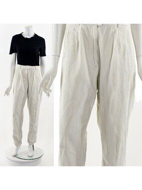 White Corduroy High Waisted Cotton Pants 90s